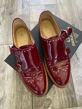 Offi Women's Burgundy Patent Double Monk Loafers Mr. York Scarlet
